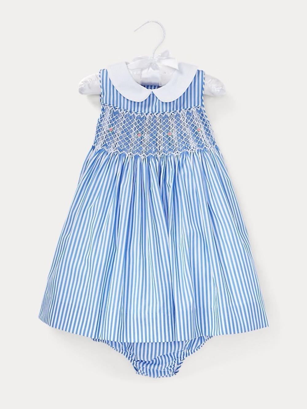 Ralph Lauren Blue & White Striped Smocked Peter Pan Collar Dress